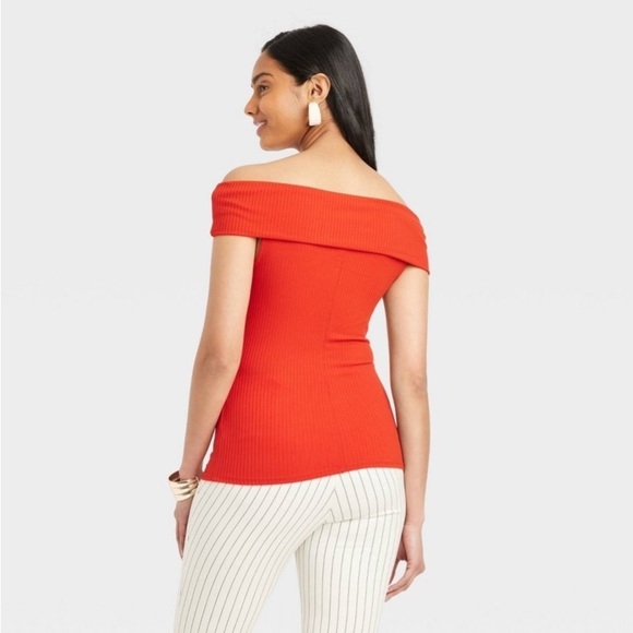Women's Slim Fit Short Sleeve Off the Shoulder Top - A New Day™ Red L new - Picture 2 of 9